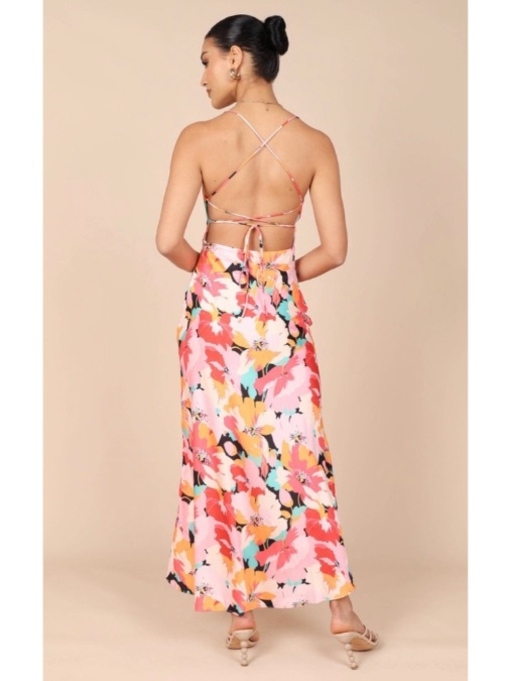 Petal & Pup Floral Satin Posse Cowl Neck Midi Slip Dress Pink Medium - Picture 5 of 9